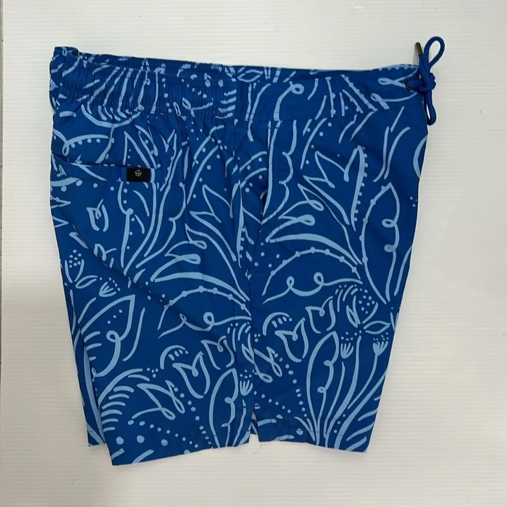 NWT Ted Baker London Ryburn Paisley Printed Swim Shorts Mid Blue Recycled Polyes